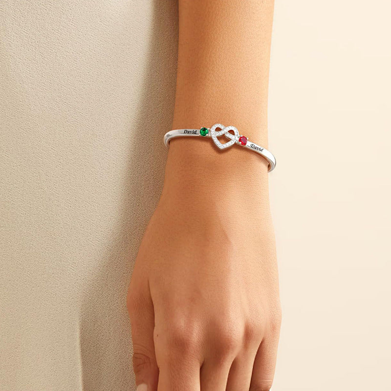 Personalisierbares Damenarmband mit Herz-Design und offenem Verschluss, 12. Dezember Geburtsstein (Zirkonia), S925 Silber