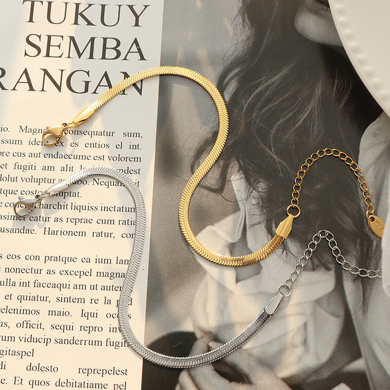 Minimalist chain link necklace (clavicle & classic) + bracelet - gold-plated & stainless steel look