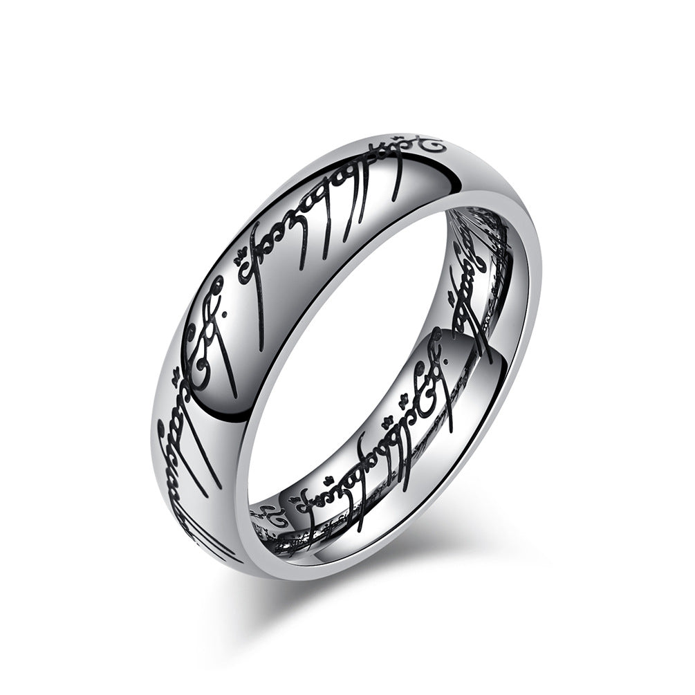 Lord of the Rings Ring - Titanium Steel Middle-earth Replica with Elven Inscriptions - Movie-Accurate Dark Edition