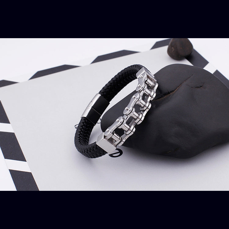 Men's bracelet made of stainless steel chain & braided leather – Robust & stylish