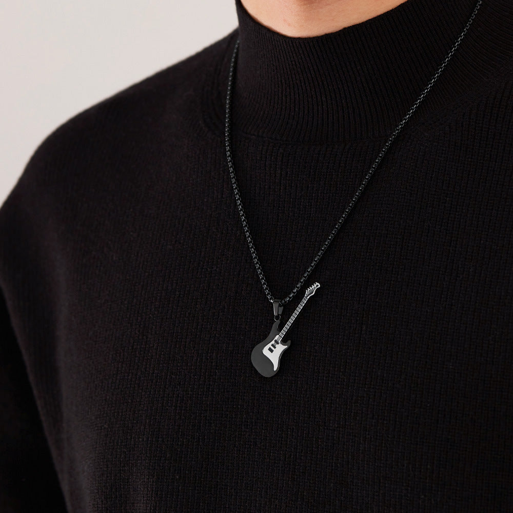 Hip-Hop Guitar Pendant Street Style – Classic Titanium Necklace for Men