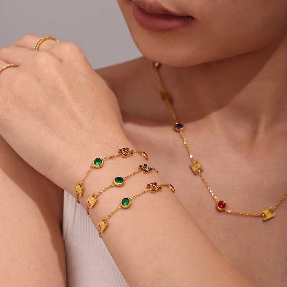 Elegant zircon jewelry set (necklace + bracelet) made of steel - PVD gold-plated in 2 colors | Gold & silver | High-quality women's jewelry gift