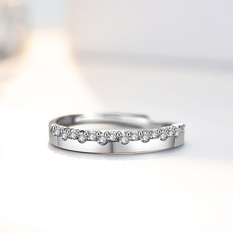 S925 Sterling Silver 'You Are The Best To Me' Couple Rings - Adjustable Size, Rhodium-plated White Gold Finish with Sparkling Zirconia Stones