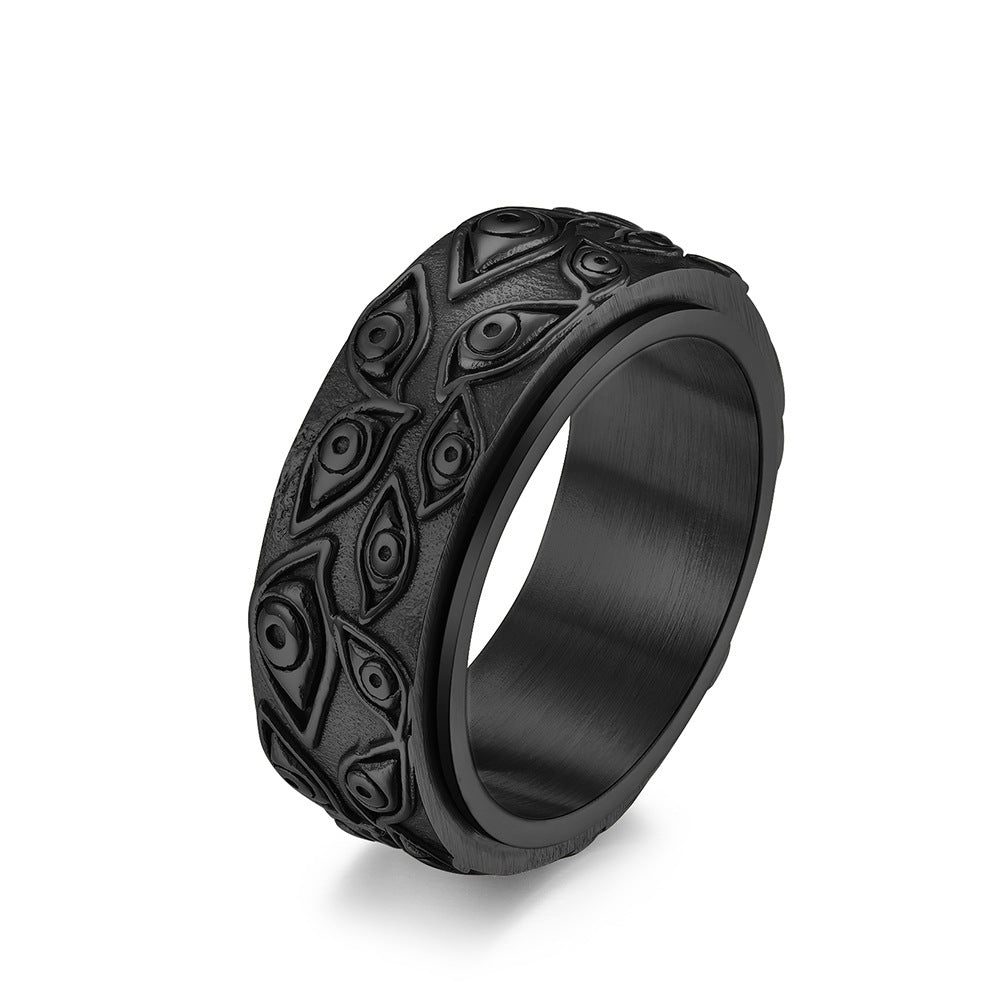 Demon Eye Titanium Ring for Men | Rotating Anti-Stress Ring - 316L Stainless Steel in Vintage Design