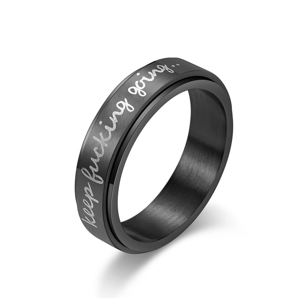 Motif ring 'Keep Fucking Going' - Rotatable titanium ring - Rebellious saying jewelry