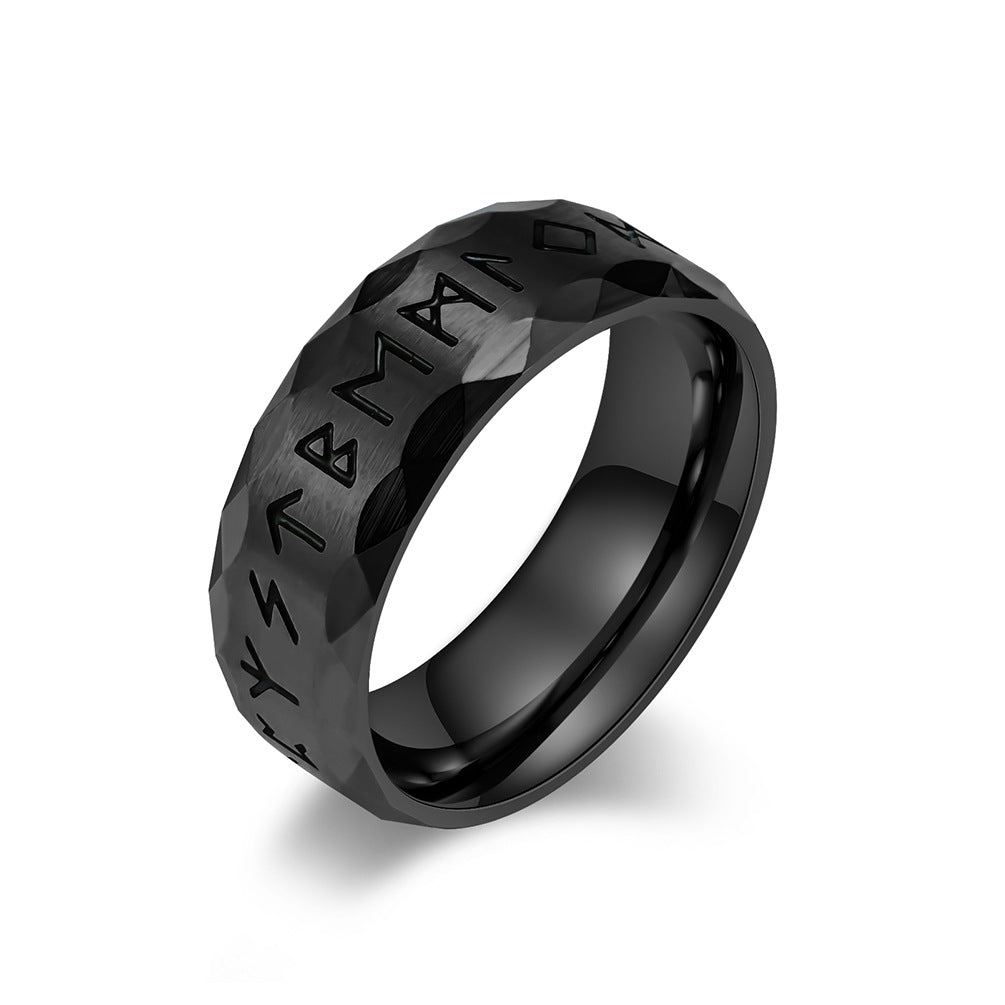 Viking ring with runes - titanium steel men's ring in vintage design - Nordic men's jewelry - Celtic symbol ring