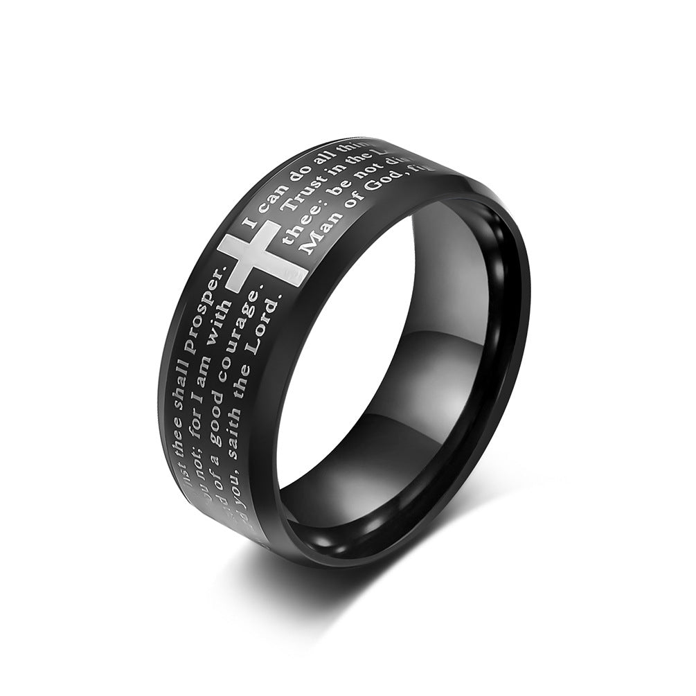 Wolframcarbid-Ring mit Laser-Gravur – Kreuz & Bibelzitat in modernem Design