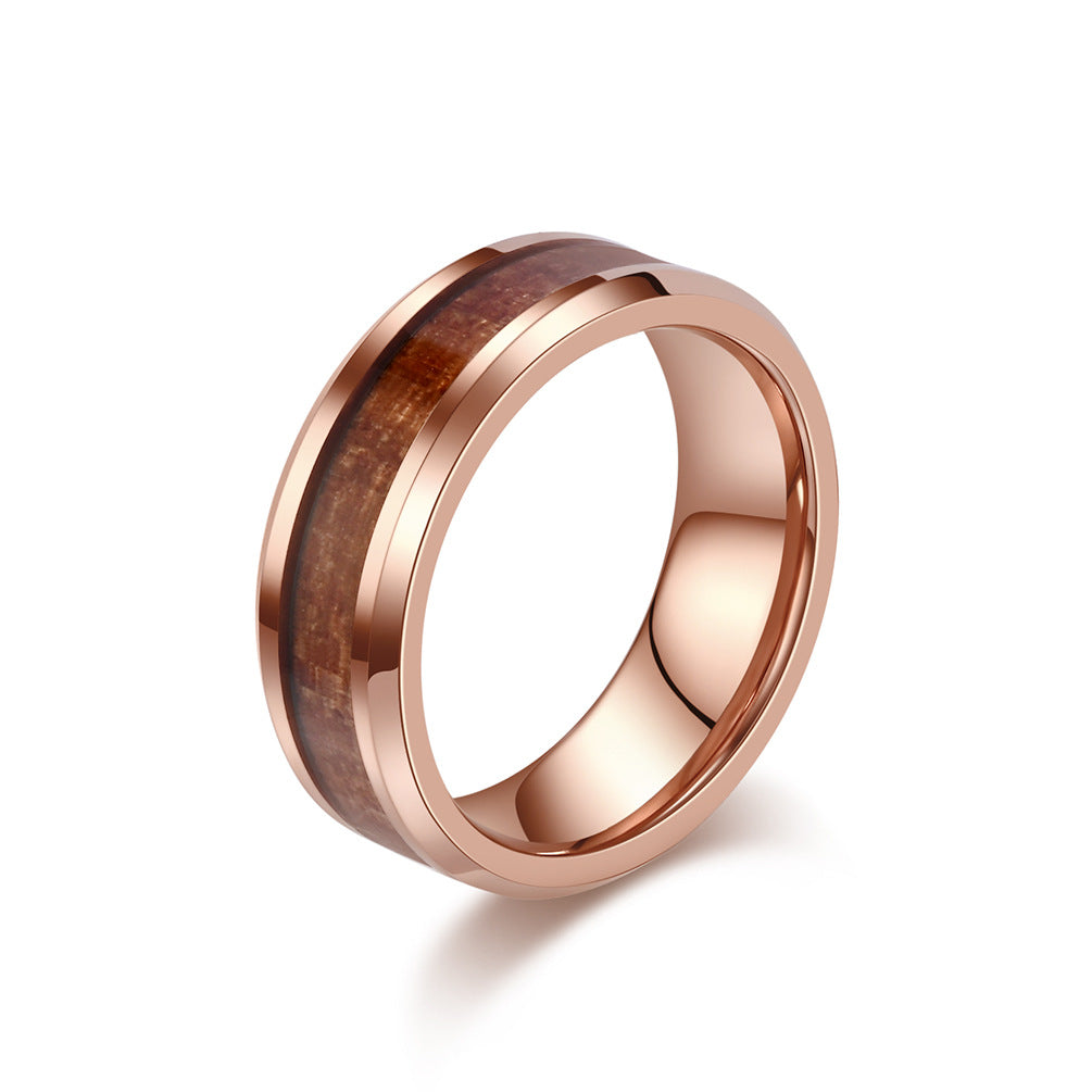 Simple tungsten carbide ring with wood look - 4-6-8mm unisex partner rings - Minimalist wedding rings made of titanium & wood - Scratch-resistant couple rings