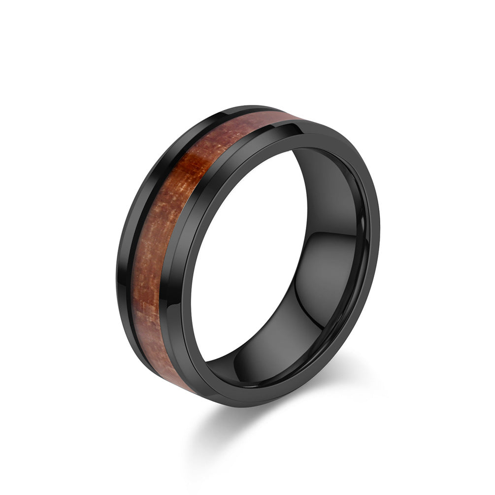 Simple tungsten carbide ring with wood look - 4-6-8mm unisex partner rings - Minimalist wedding rings made of titanium & wood - Scratch-resistant couple rings