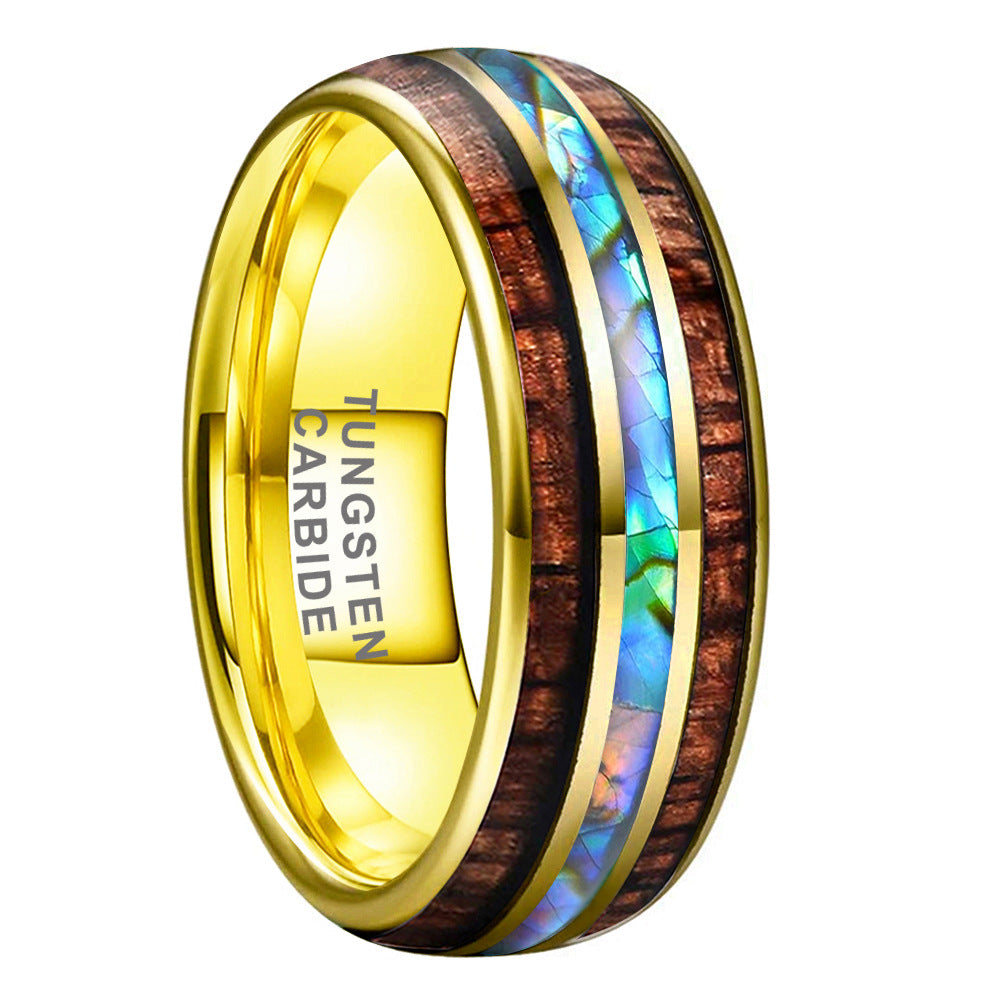Natur-Inspirierter Wolframcarbid-Ring – Perlmutt & Edelholz in 8mm Breite