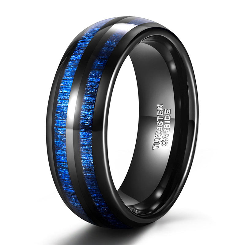 Wolframcarbid-Ring mit gewölbtem Design und doppelter Einlage aus blauem Ahornholz