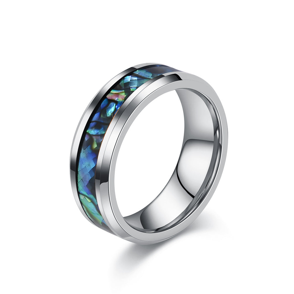 Wolframkarbid Paarringe mit Abalone-Einlage - Edle Partnerringe in Titanoptik - Kratzfeste Hochzeitsringe für Paare - Moderner Unisex-Schmuck