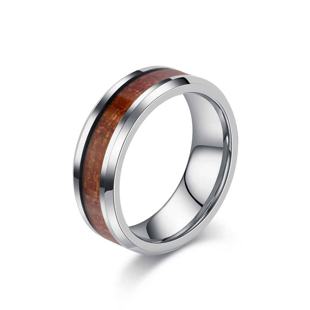 Simple tungsten carbide ring with wood look - 4-6-8mm unisex partner rings - Minimalist wedding rings made of titanium & wood - Scratch-resistant couple rings