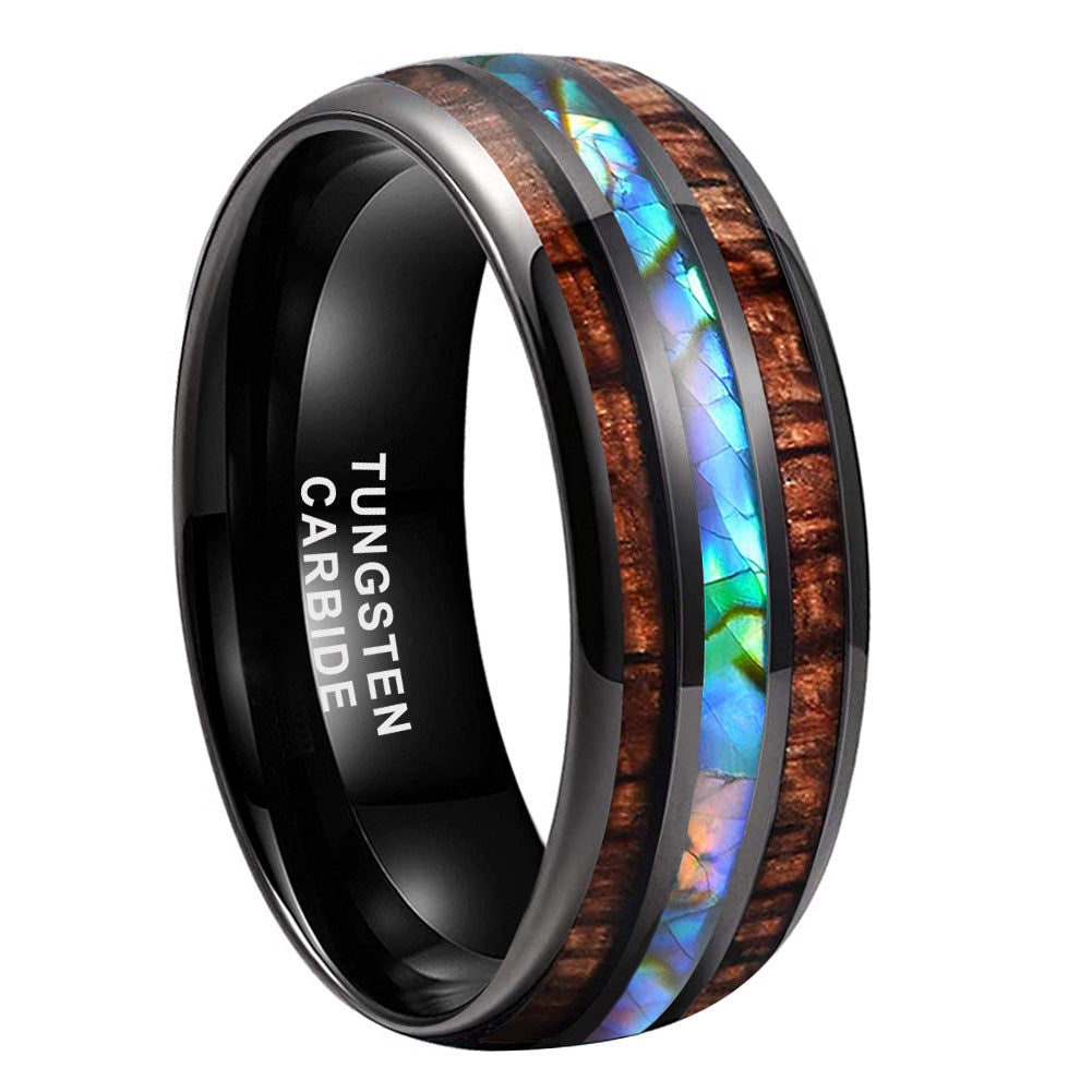 Natur-Inspirierter Wolframcarbid-Ring – Perlmutt & Edelholz in 8mm Breite
