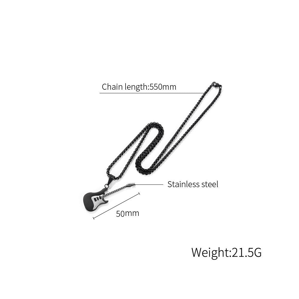 Hip-Hop Guitar Pendant Street Style – Classic Titanium Necklace for Men