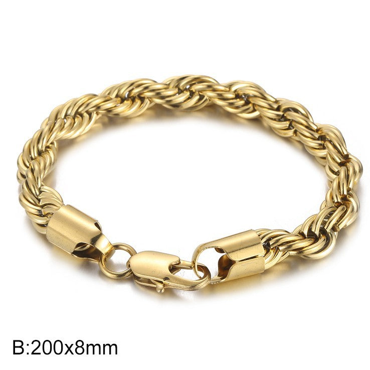 Men's bracelet made of 18k gold-plated stainless steel - braided twisted rope design
