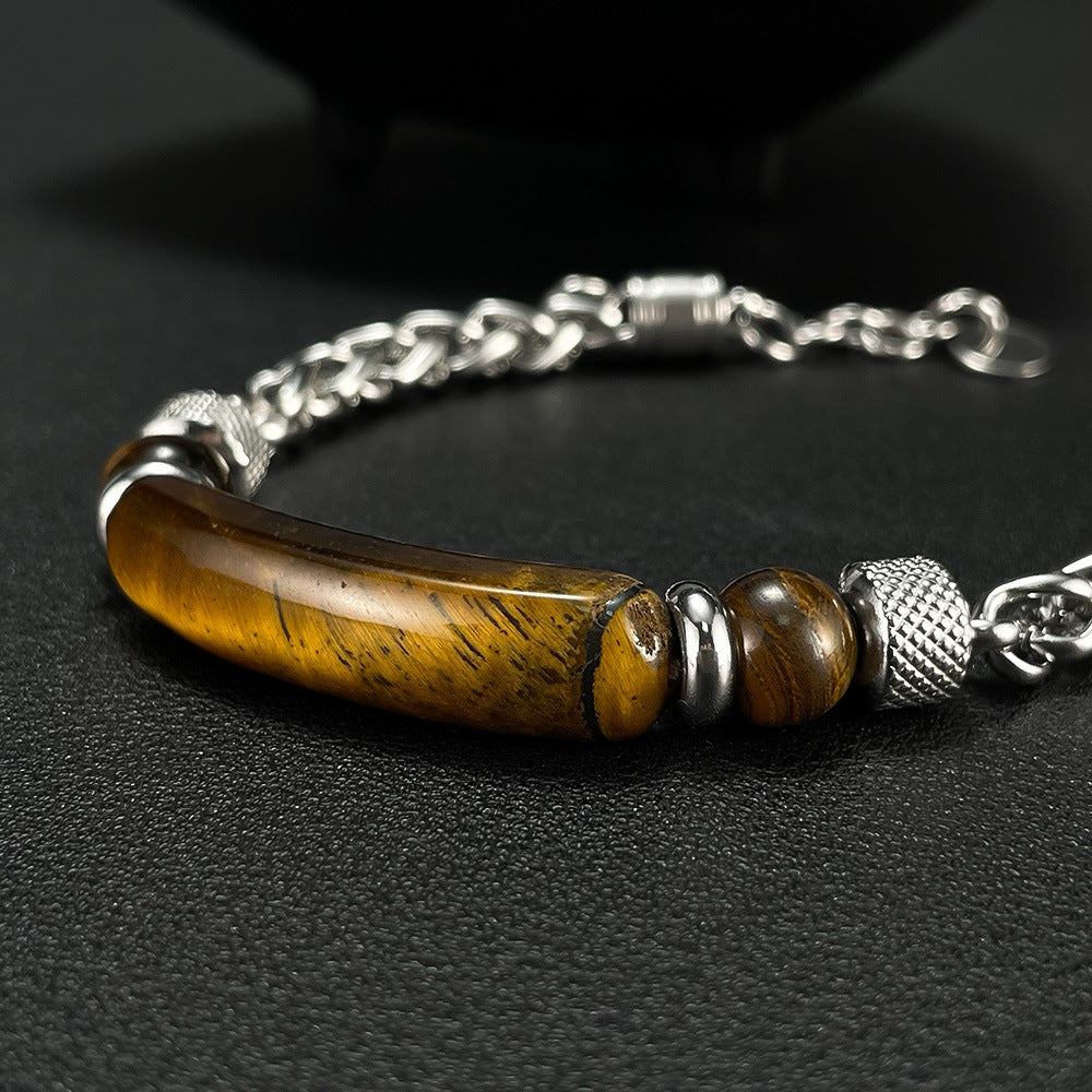 Stainless steel chain bracelet with tiger eye & titanium – For men