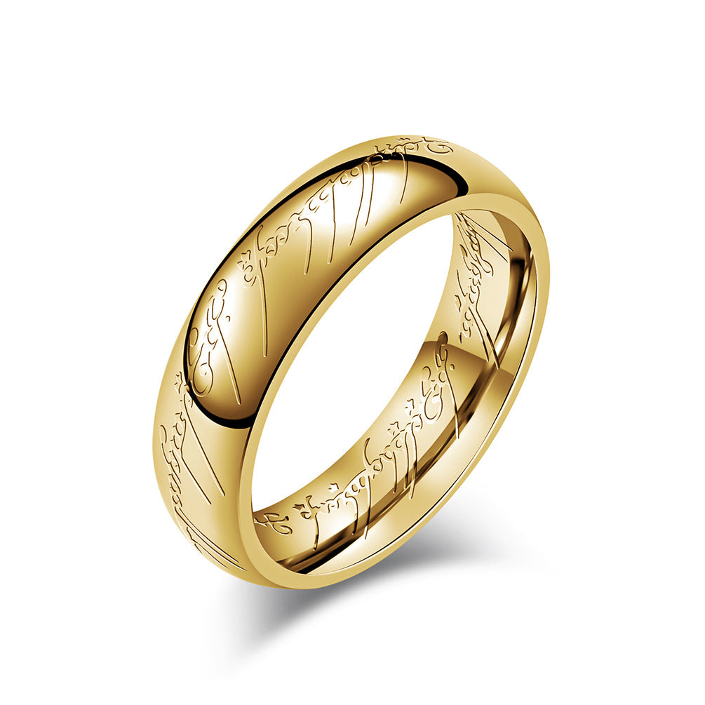 Lord of the Rings Ring - Titanium Steel Middle-earth Replica with Elven Inscriptions - Movie-Accurate Dark Edition
