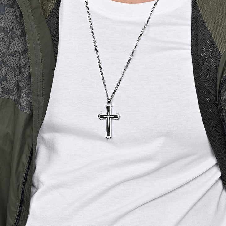 Two-tone cross necklace for men | 316L stainless steel with gold finish & high-gloss silver finish