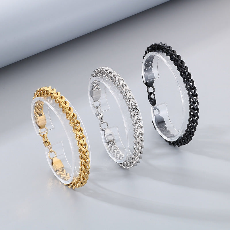 Minimalist Cuban chain bracelets for couples – with textured swirl pattern and high-gloss finish