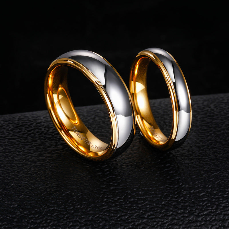 Partnerringe aus Wolfram mit goldfarbenem Stufendesign – modern & zeitlos