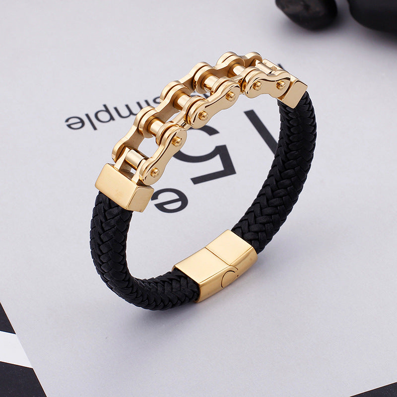 Men's bracelet made of stainless steel chain & braided leather – Robust & stylish