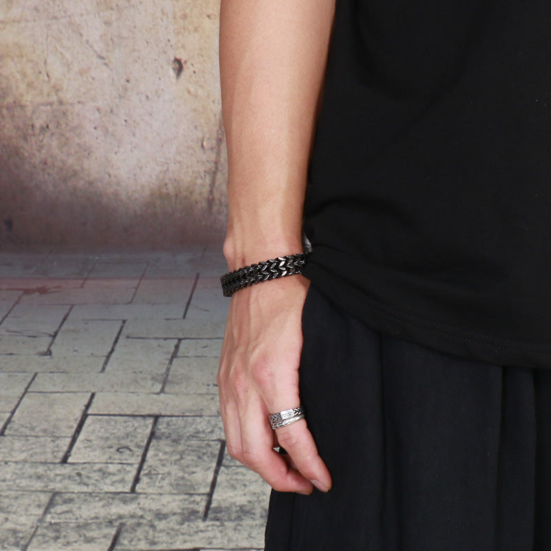 Titanium braided bracelet - two-row - simple men's jewelry