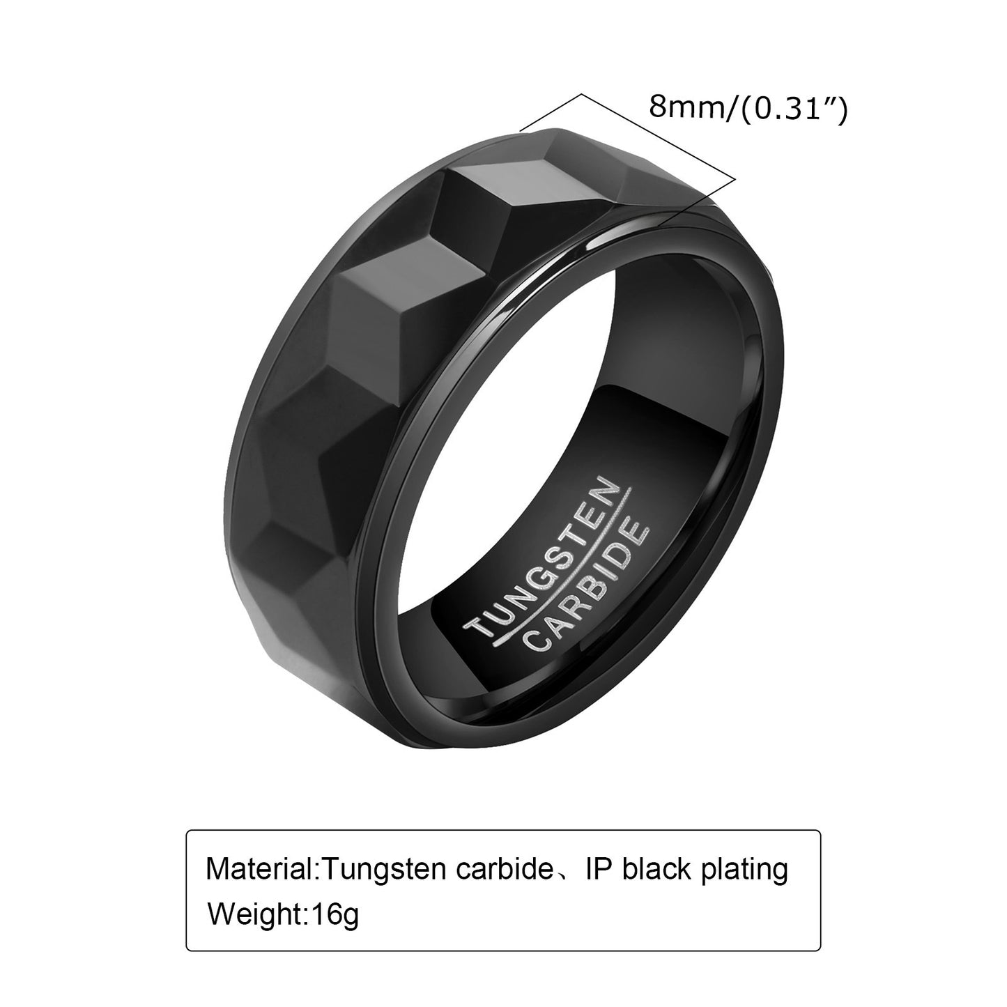 Wolframcarbid-Ring mit Facettenschliff und Goldakzent – Gravurfähiger Herrenring, ideales Geschenk