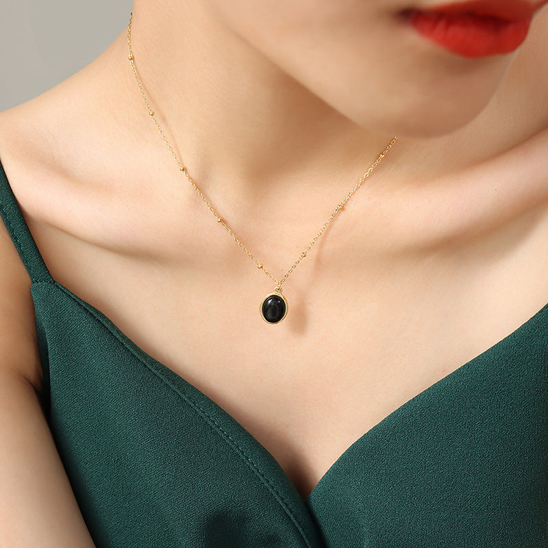Retro chaton pendant necklace made of stainless steel | With cat's eye effect stone - 18K gold or high-gloss silver look
