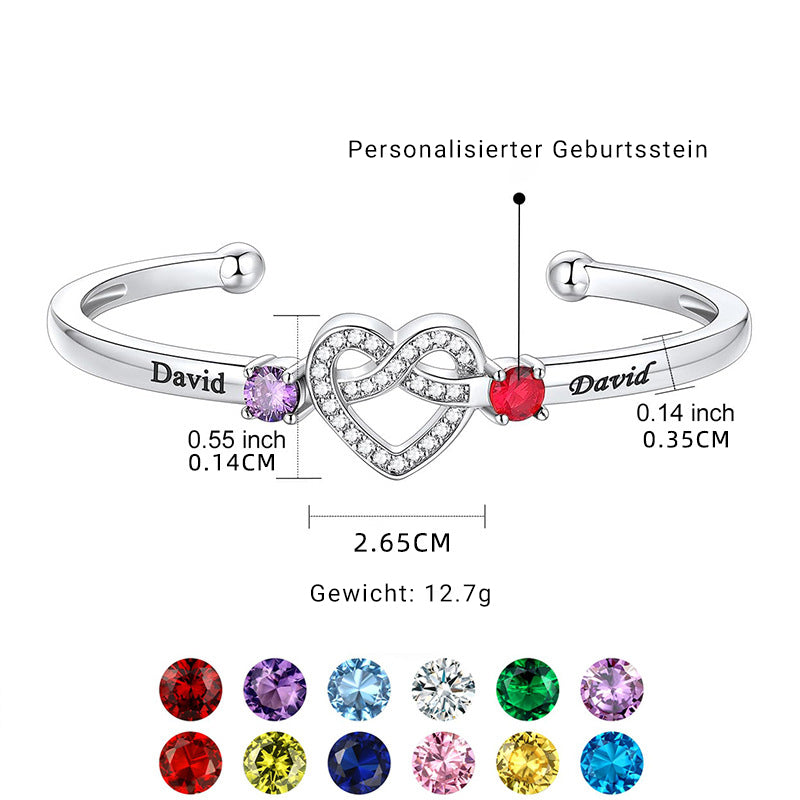 Personalisierbares Damenarmband mit Herz-Design und offenem Verschluss, 12. Dezember Geburtsstein (Zirkonia), S925 Silber