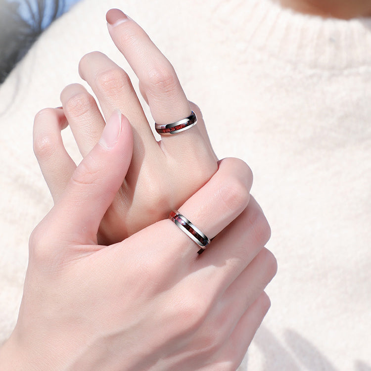 Simple tungsten carbide ring with wood look - 4-6-8mm unisex partner rings - Minimalist wedding rings made of titanium & wood - Scratch-resistant couple rings