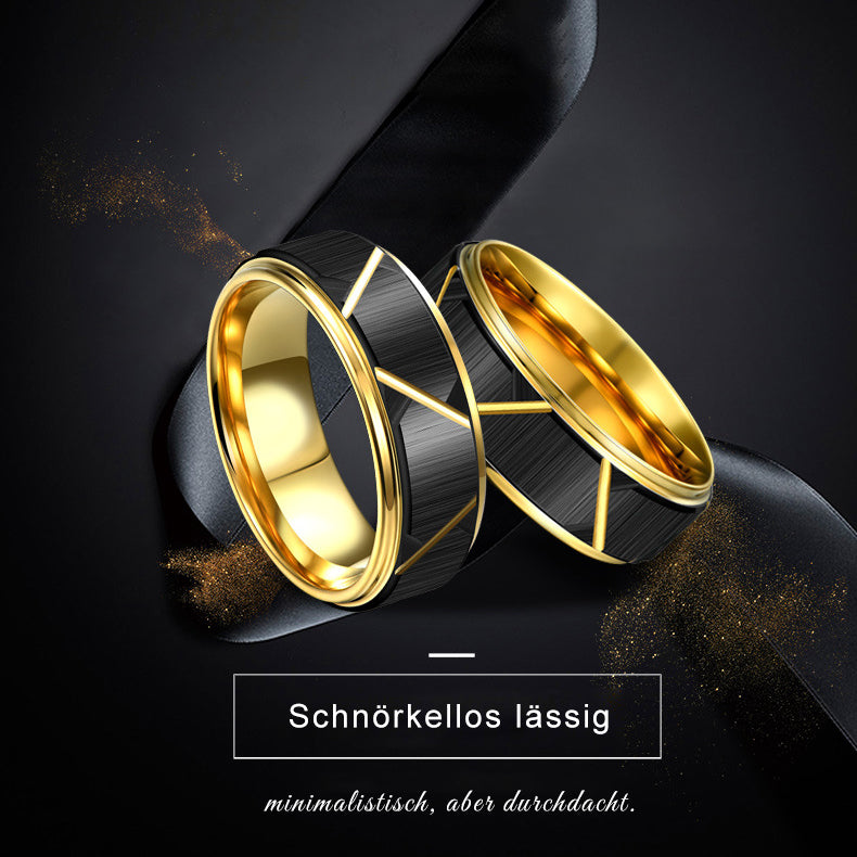 Herrenring aus Wolframcarbid mit 8er-Nut, matt Schwarz & Gold – 8 mm, gravurfähig