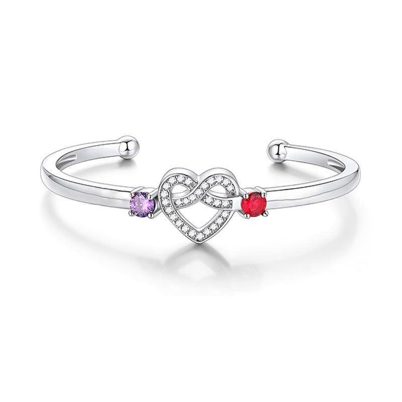 Personalisierbares Damenarmband mit Herz-Design und offenem Verschluss, 12. Dezember Geburtsstein (Zirkonia), S925 Silber