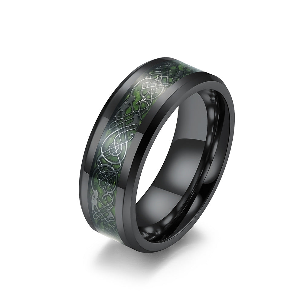 PIOWNN® Wolfram-Carbon Ring – Drachenmuster für Männer, kratzfest & stylisch