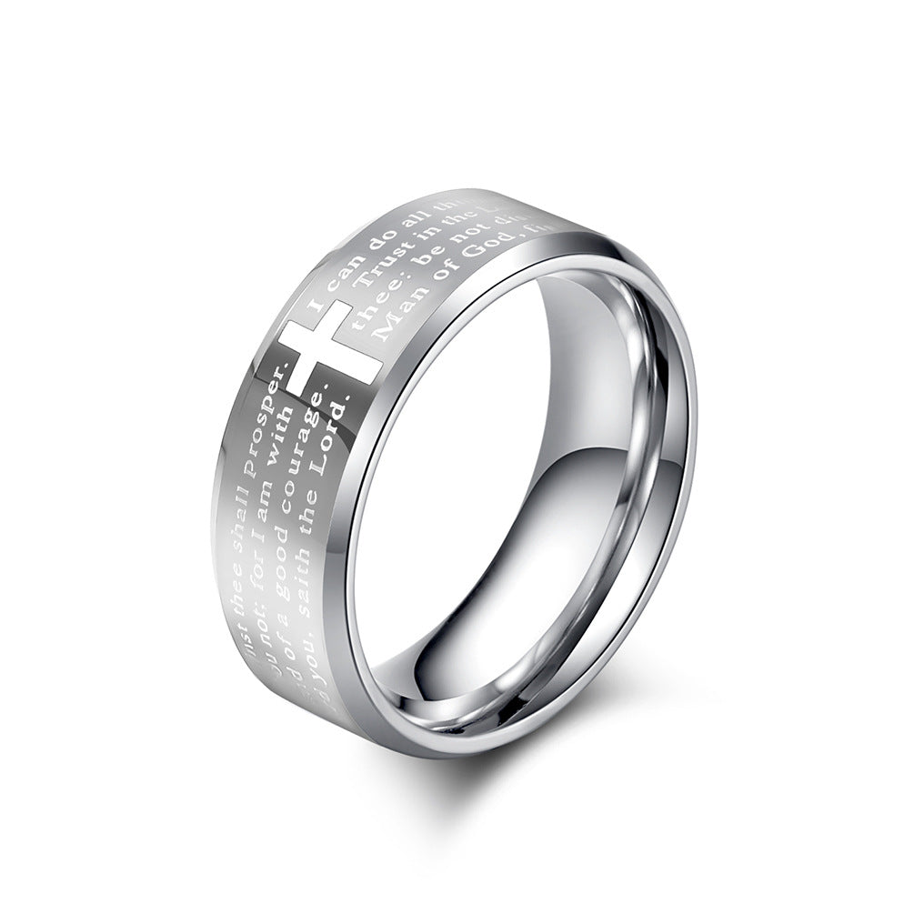 Wolframcarbid-Ring mit Laser-Gravur – Kreuz & Bibelzitat in modernem Design