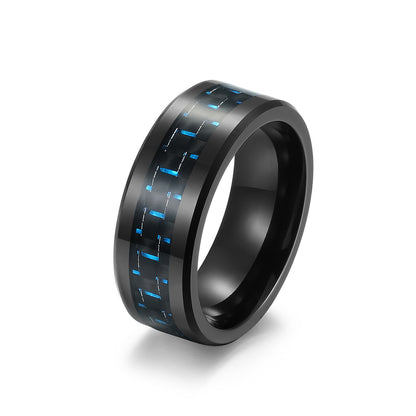 Schwarzer Wolframkarbid Ring mit Carbon-Einsatz - Reiner Schwarz Männerring - 8mm Kratzfester Ehering - Moderner Männerschmuck