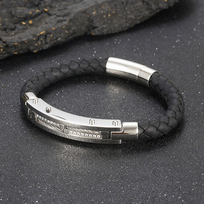 Men's bracelet with steel wire inlay – braided stainless steel leather strap
