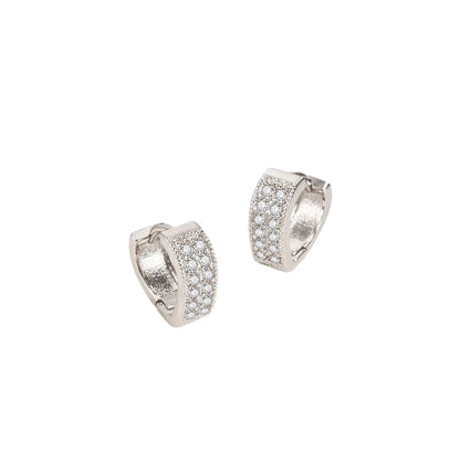 Fashionable V-heart ear clips with double row of zirconia - copper rhodium-plated/gold-plated