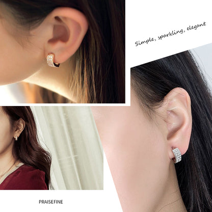 Fashionable V-heart ear clips with double row of zirconia - copper rhodium-plated/gold-plated