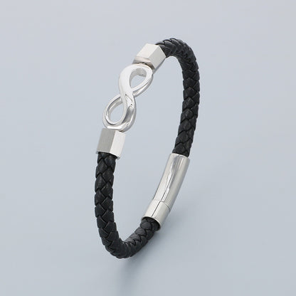 Personalized leather bracelet for men with stainless steel &amp; infinity symbol