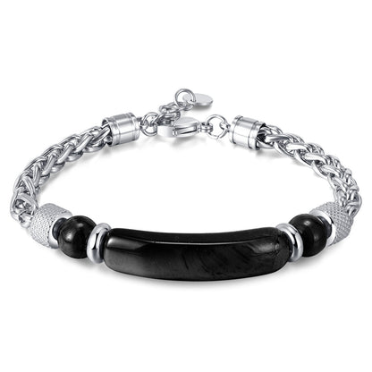 Stainless steel chain bracelet with tiger eye &amp; titanium – For men