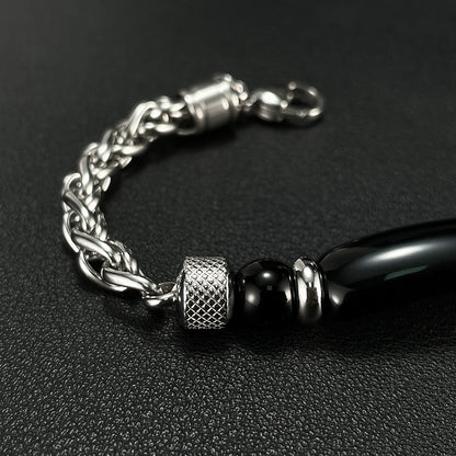 Stainless steel chain bracelet with tiger eye &amp; titanium – For men
