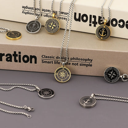 Maritime Couple Necklaces | Anchor &amp; Compass Pendant - 316L Stainless Steel for Him &amp; Her