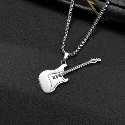 Hip-Hop Guitar Pendant Street Style – Classic Titanium Necklace for Men
