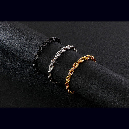 Men's bracelet made of 18k gold-plated stainless steel - braided twisted rope design