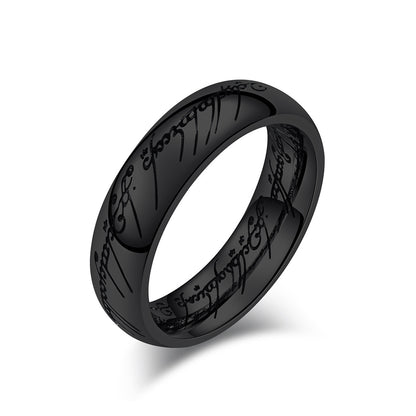 Lord of the Rings Ring - Titanium Steel Middle-earth Replica with Elven Inscriptions - Movie-Accurate Dark Edition