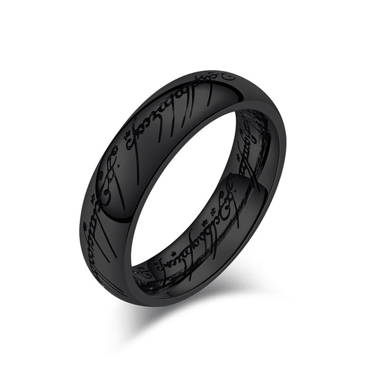 Lord of the Rings Ring - Titanium Steel Middle-earth Replica with Elven Inscriptions - Movie-Accurate Dark Edition