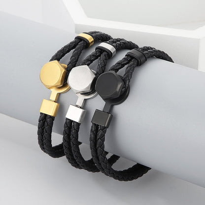 Retro leather bracelet with punk straps – double braided &amp; individual