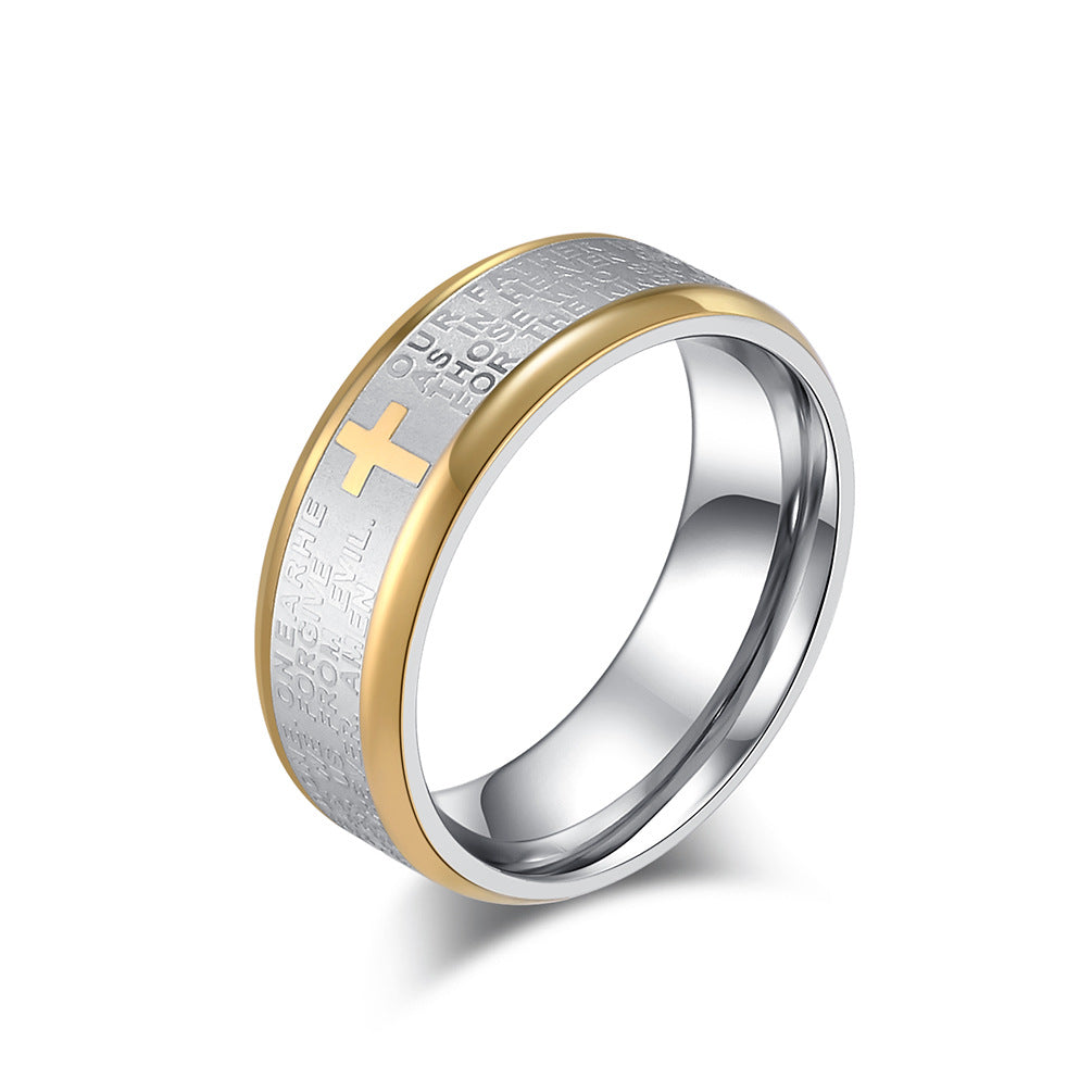 Bible Verse Ring for Men - Stainless Steel Cross Design - Christian Symbol Jewelry