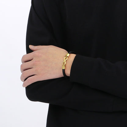 Personalized leather bracelet for men with stainless steel &amp; infinity symbol